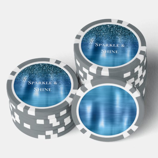Metallic Aqua Blue Glitzer Pokerchips (Stapel)