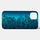 Metallic Aqua Blue mit Black Paisley Lace Case-Mate iPhone Hülle (Rückseite (Horizontal))
