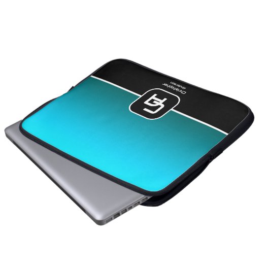 Metallic Aqua Monogram Laptopschutzhülle (Vorne Knopf)