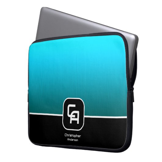 Metallic Aqua Monogram Laptopschutzhülle (Vorderseite Links)