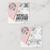 Metallic Beauty | QR-Code | Rosa | Marmor Quadratische Visitenkarte (Vorne/Hinten)