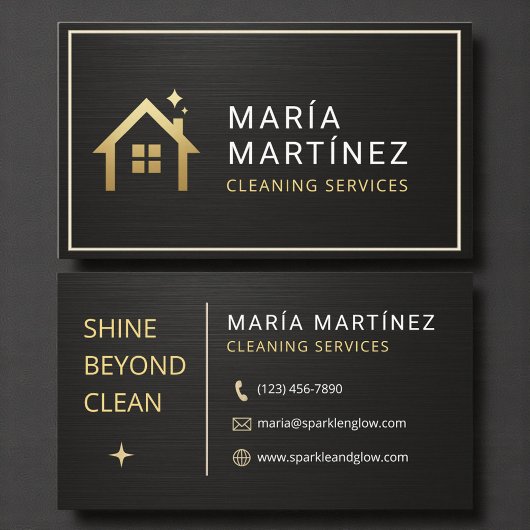 Metallic Black and Gold House Cleaning Services Visitenkarte