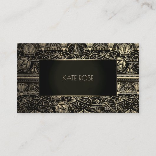 Metallic Black Champaign Gold Floral Frame Vip Visitenkarte (Vorderseite)