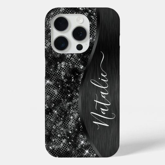 Metallic Black Glitter Personalized Case-Mate iPhone Hülle (Rückseite)