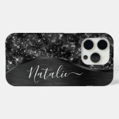 Metallic Black Glitter Personalized Case-Mate iPhone Hülle (Rückseite (Horizontal))