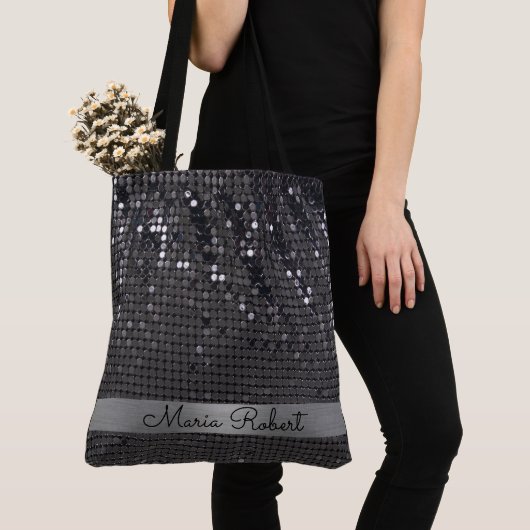 Metallic Black Glitzer Girly Glam Personalisiert Tasche (Von Nahem)