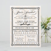 Metallic Black & Gold Damask Einladung (Stehend Vorderseite)