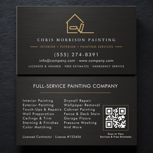 Metallic Black Gold Maler QR-Code Visitenkarte