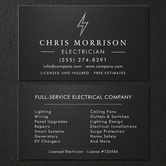 Metallic Black Silver Electrician Visitenkarte