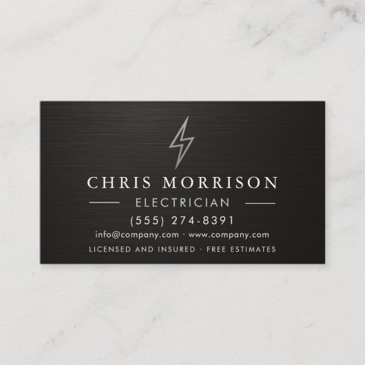 Metallic Black Silver Electrician Visitenkarte (Vorderseite)