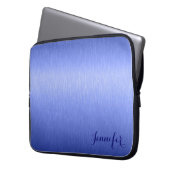 Metallic Blue Brushed Aluminium Look Monogram Laptopschutzhülle (Vorderseite Links)