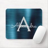 Metallic Blue Business Foil Monogram Name Mousepad (Mit Mouse)