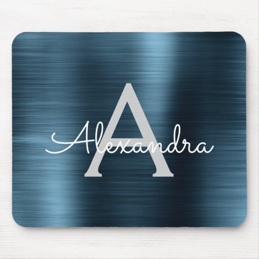 Metallic Blue Business Foil Monogram Name Mousepad (Vorne)