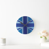 Metallic Blue Classic Union Jack British(UK) Flag Runde Wanduhr (Zuhause)