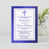 Metallic Blue Cross Heilige Kommunion oder Bestäti Einladung (Stehend Vorderseite)