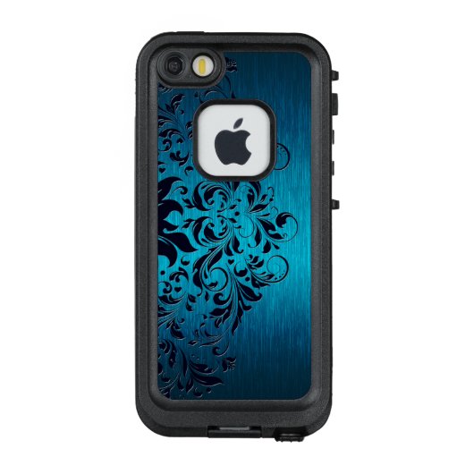 Metallic Blue & Dark Blue Floral Lace LifeProof iPhone Hülle (Rückseite)