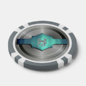 Metallic Blue Green Steel trompe l’oeil Monogram Pokerchips (Einzeln)