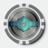 Metallic Blue Green Steel trompe l’oeil Monogram Pokerchips (Vorderseite)