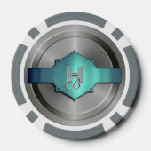 Metallic Blue Green Steel trompe l’oeil Monogram Pokerchips (Rückseite)