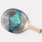 Metallic Blue Green Steel trompe l’oeil Monogram Tischtennis Schläger (Seitenansicht)