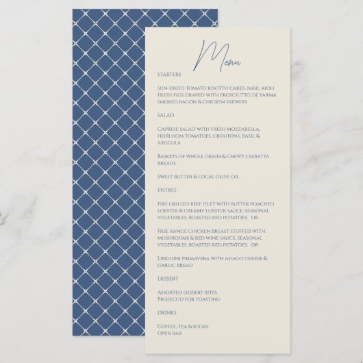 Metallic Blue ・ Handgeschriebene SkriptWedding Menükarte (Vorne/Hinten)