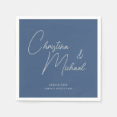 Metallic Blue ・ Handgeschriebenes Skript Serviette (Vorderseite)