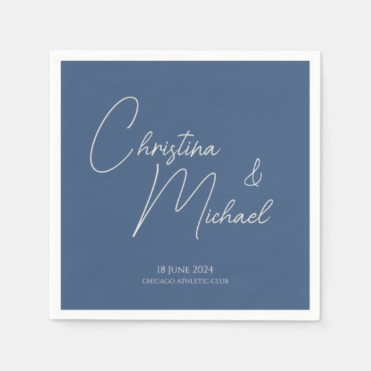 Metallic Blue ・ Handgeschriebenes Skript Serviette (Vorderseite)