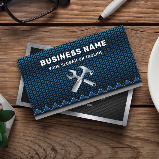 Metallic Blue Mesh Handyman Auto Reparaturmechanis Visitenkarte
