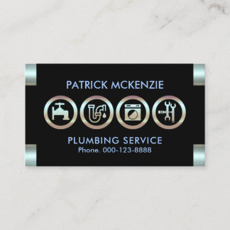 Metallic Blue Plumber Logo Tabs Plumbing Visitenkarte