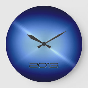Metallic Blue Stainless Steel Metal Große Wanduhr
