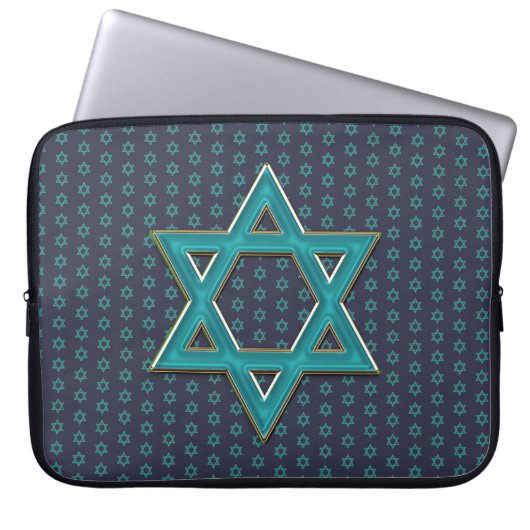 Metallic Blue Star of David Laptopschutzhülle (Vorderseite)