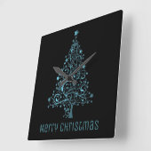 Metallic Blue Stars Weihnachtsbaum Elegantes Schwa Quadratische Wanduhr (Winkel)