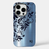 Metallic Blue Texture Blue Swirl Akzent Monogramm Case-Mate iPhone Hülle (Rückseite)