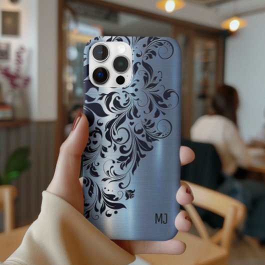 Metallic Blue Texture Blue Swirl Akzent Monogramm Case-Mate iPhone Hülle