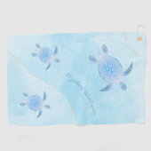 Metallic Blue Turtle Sky Blue Ink Monogram Golf To Golfhandtuch (Horizontal)