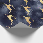 Metallic Blue und Golden Rentier Geschenkpapier (Ecke)