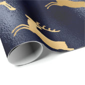 Metallic Blue und Golden Rentier Geschenkpapier (Rolleneckpunkt)