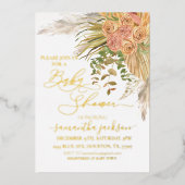 Metallic Boho Pampas Grass Floral Baby Dusche Folieneinladung (Vorderseite)