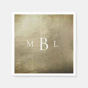 Metallic Bronz White Monogram Wedding Cocktail Serviette