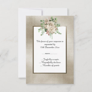 METALLIC BRONZE EMBOSSIERT WEISSE BLUMENKUSTOM-UAW RSVP KARTE