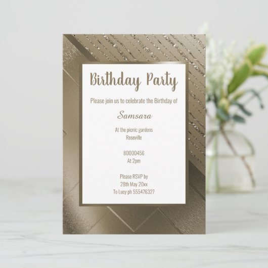 METALLIC BRONZE GLITZER PATTERN GEBURTSTAG EINLADUNG (Stehend Vorderseite)