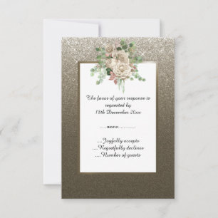 METALLIC BRONZE GLITZER WEISS BLUMENKUSTOM UAWG RSVP KARTE