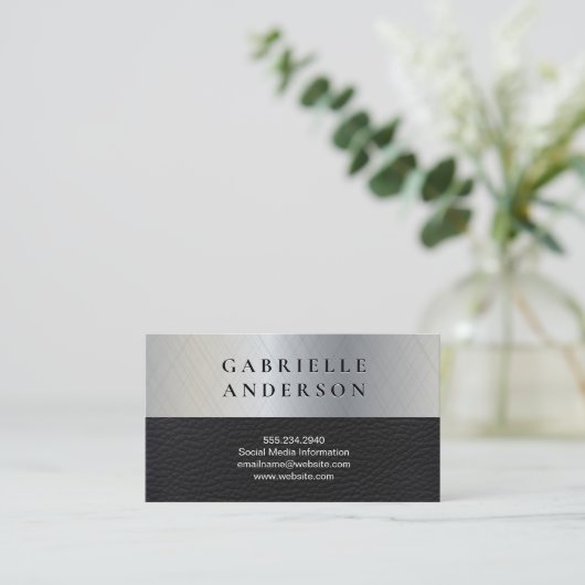 Metallic Brush | Leder Visitenkarte (Stehend Vorderseite)