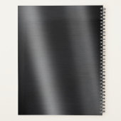 Metallic Brushed Black Monogram Elegant Script Planer (Rückseite)