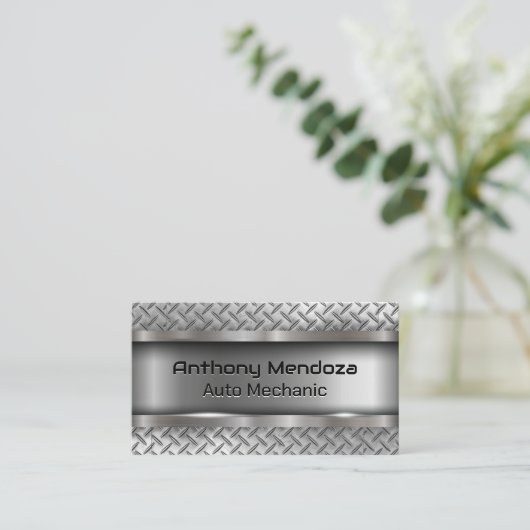 Metallic Brushed | Diamantstahlplatte Visitenkarte (Stehend Vorderseite)