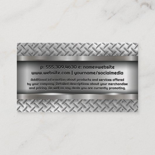 Metallic Brushed | Diamantstahlplatte Visitenkarte (Rückseite)