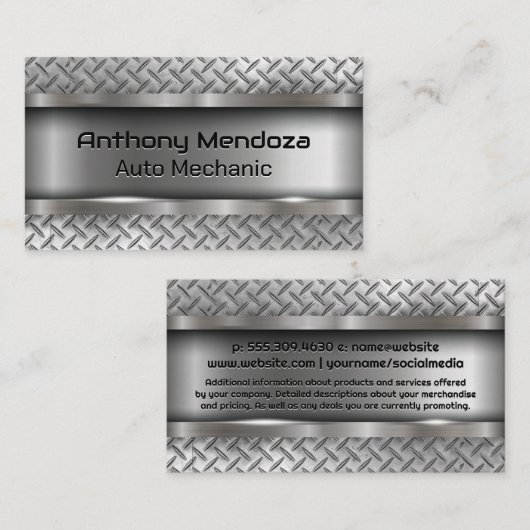 Metallic Brushed | Diamantstahlplatte Visitenkarte (Vorne/Hinten)