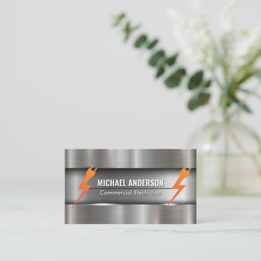 Metallic Brushed | Elektrisches Plug-Logo Visitenkarte (Stehend Vorderseite)