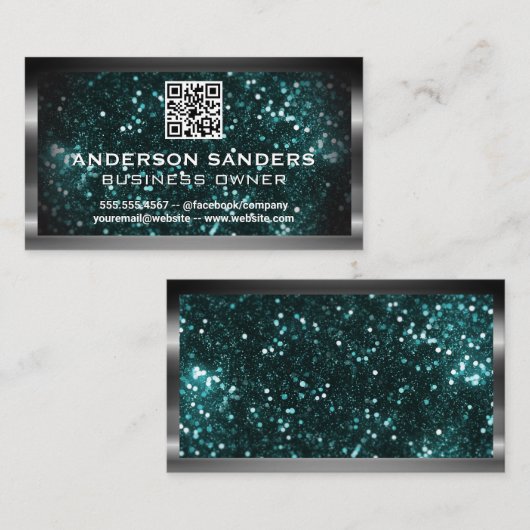 Metallic Brushed | GLITZER | QR-Code Visitenkarte (Vorne/Hinten)