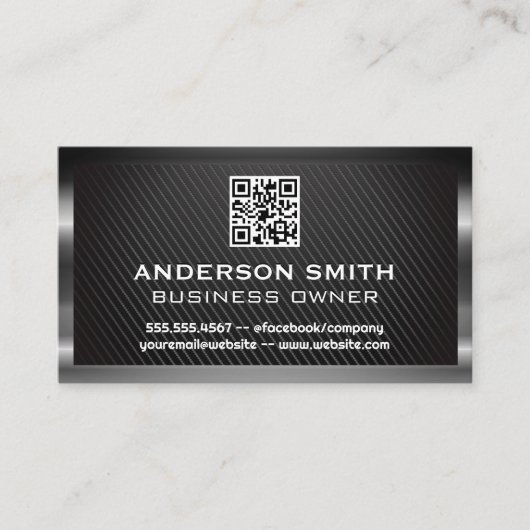 Metallic Brushed | QR-Code | Kohlenstofffaser Visitenkarte (Vorderseite)